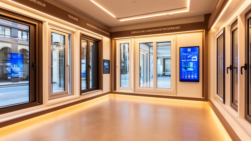Showroom moderno di serramenti e infissi con tecnologia AI per gestione clienti e preventivi automatici
